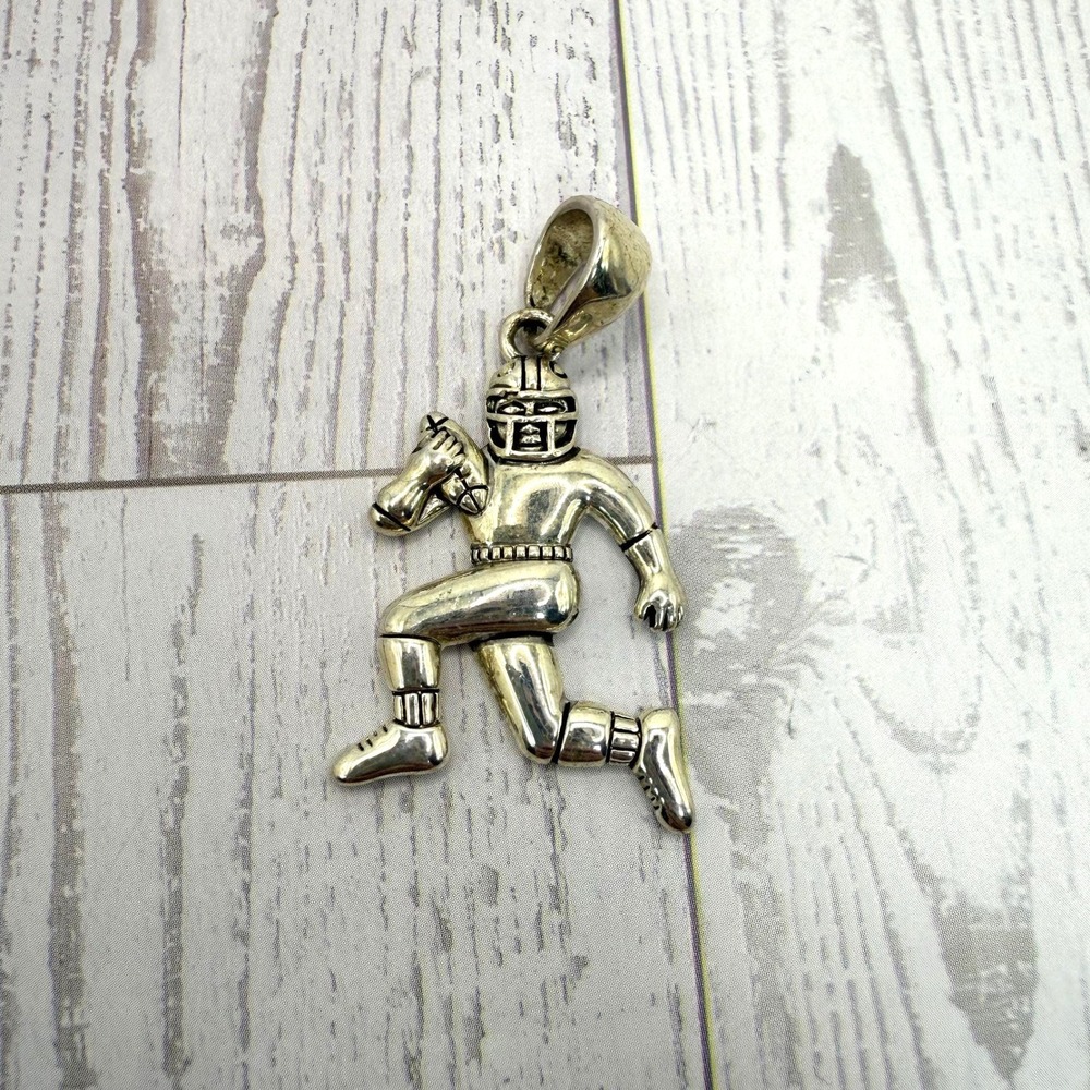 Football Player Charm Pendant Silver Tone Quarterback